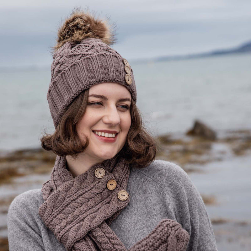 Aran Diamond Cable Button Hat