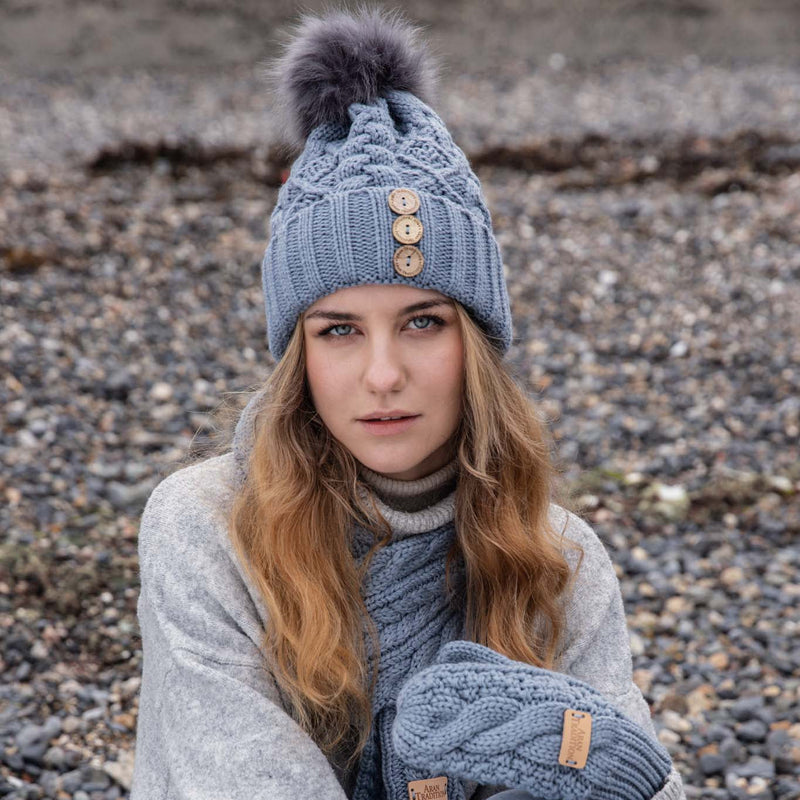 Aran Diamond Cable Button Hat