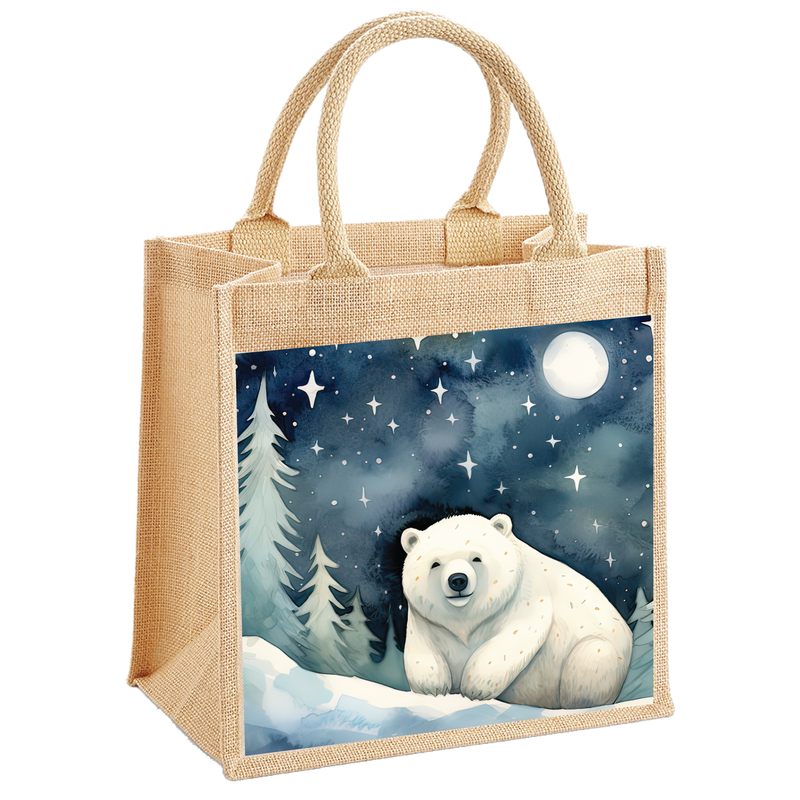 Illustrated Polar Bear Jute Shopping Bag