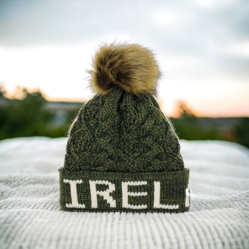 Aran Diamond Cable Ireland Pom Pom Hat