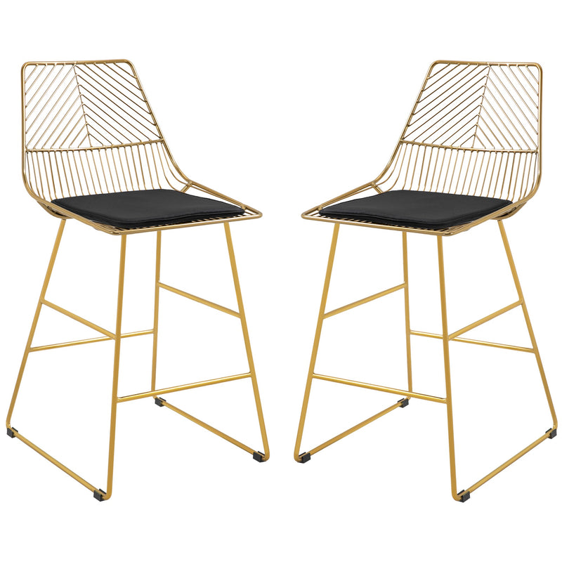 HOMCOM Set of 2 Bar stools Modern Counter Height Wire Metal Bar chairs for Kitchen, Bar Counter, Gold