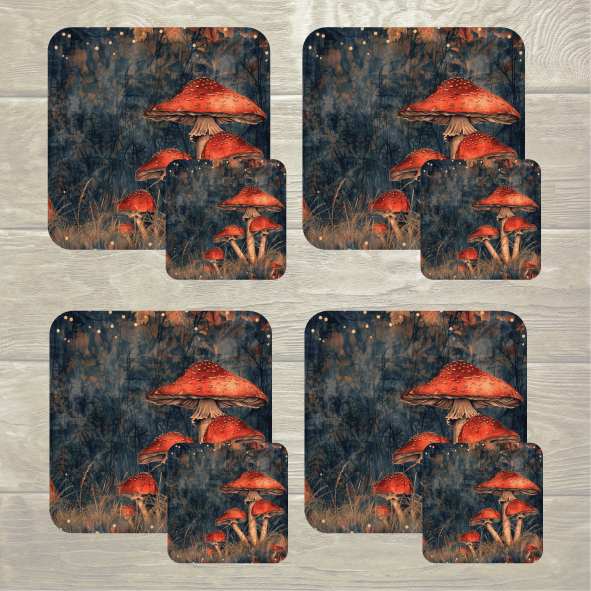 Magical Mushrooms Set of 4 Table Mats and Matching Coasters
