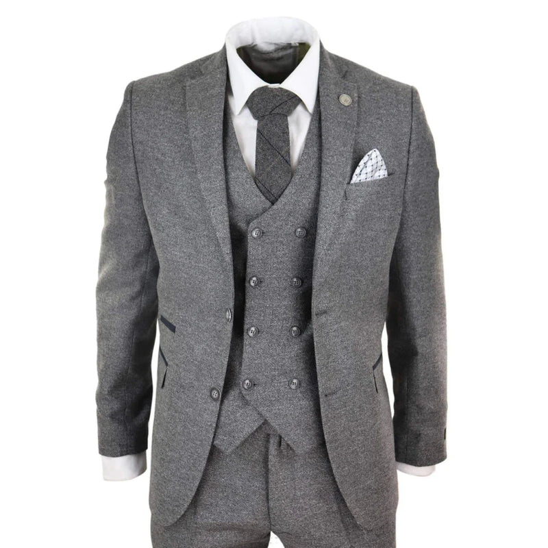 STZ34 - Men's Wool 3 Piece Suit Double Breasted Waistcoat Tweed 1920s