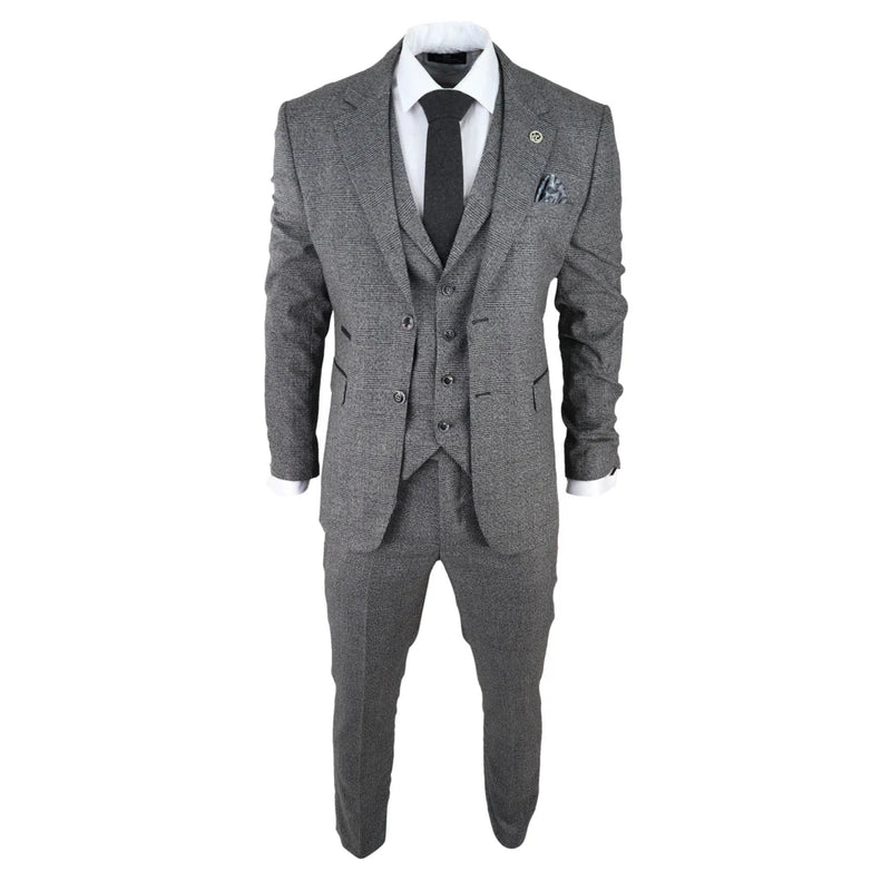 AK-10 - Men's Classic 3 Piece Suit Prince Of Wales Check Wedding