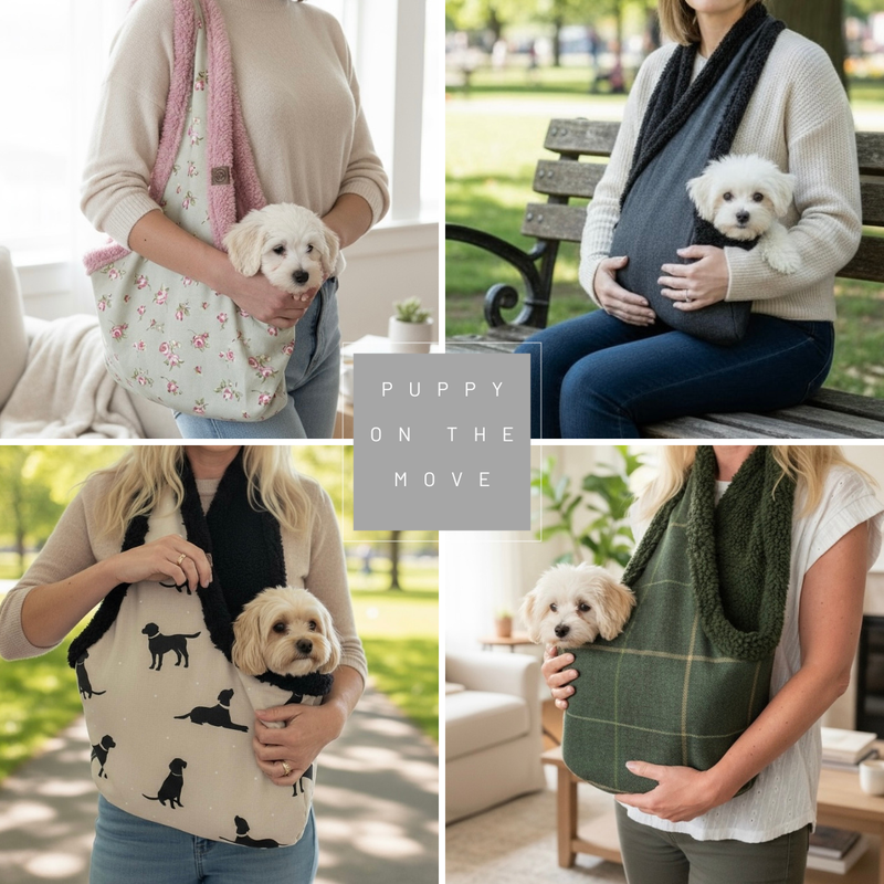 Handcrafted, luxury puppy/small dog carrier/sling - Harris Grey Check