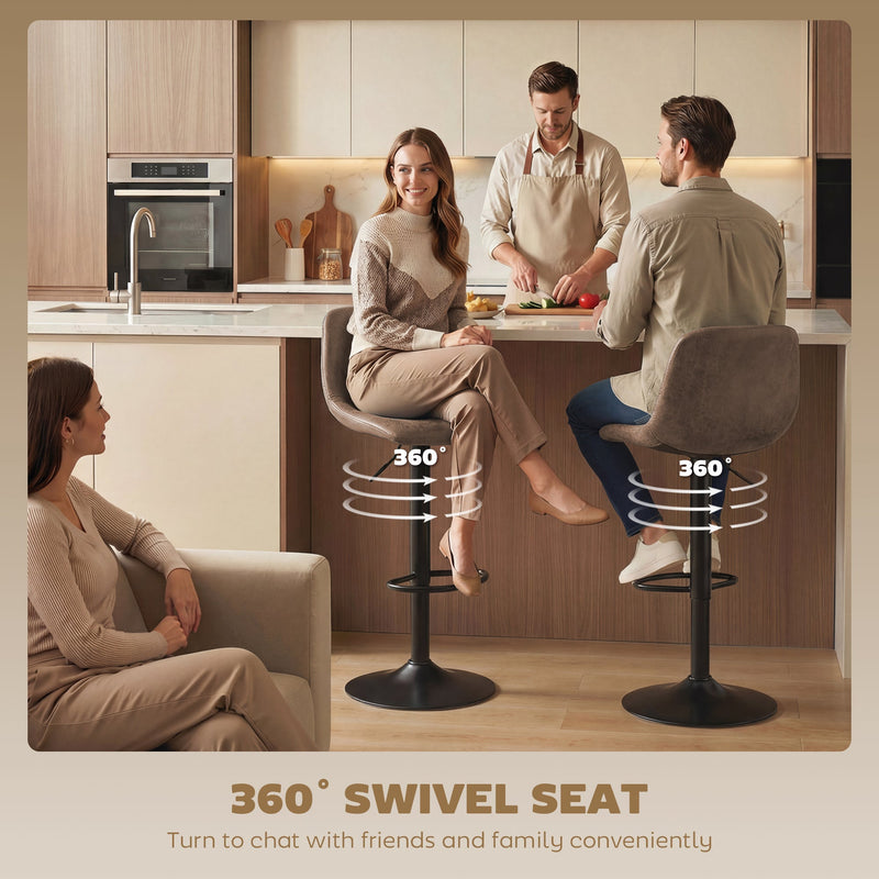 HOMCOM Bar Stools Set of 2, Modern Swivel Barstools with Footrest for Kitchen Island and Dining Room, Brown