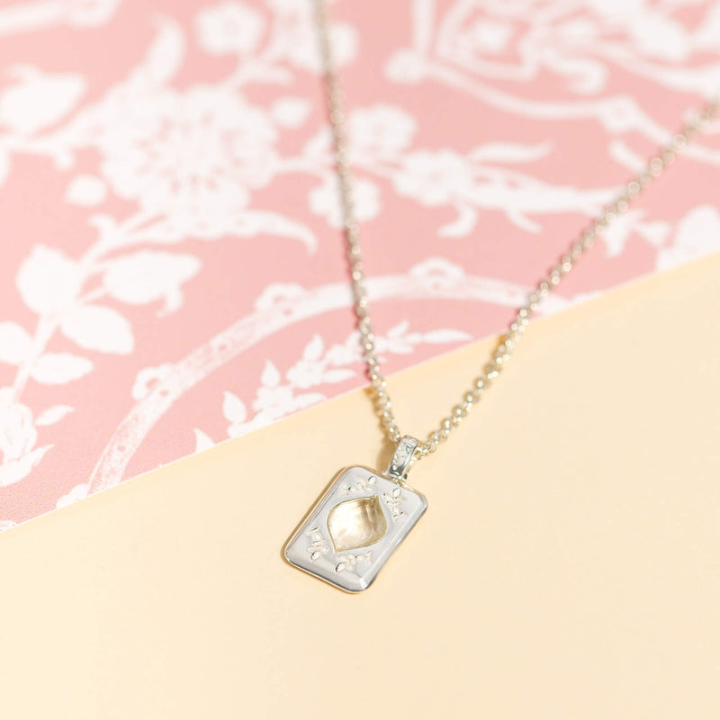 Laura Ashley Silver Foscot Damask White Topaz Necklace