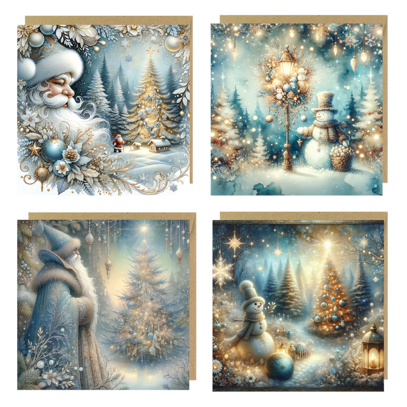 Set of 4 Nordic Blue Christmas Cards