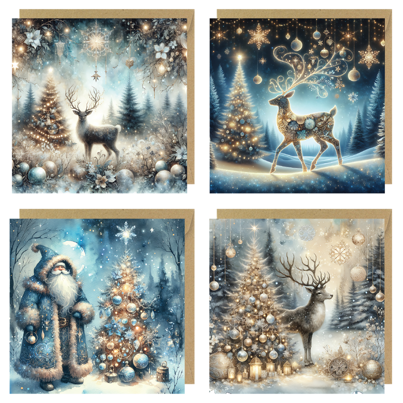 Set of 4 Nordic Blue Christmas Cards