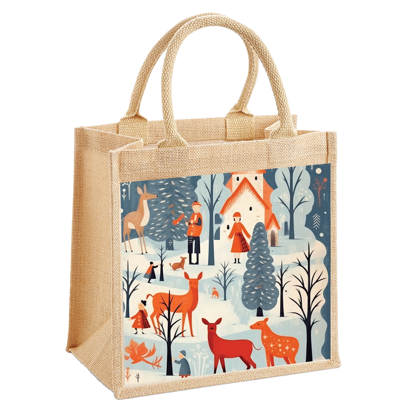 Nordic Animal Scene Jute Shopping Bag