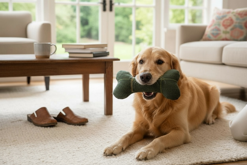 Handcrafted Toy Squeaky Dog Bone - The Arlo Collection - Forest Green Check