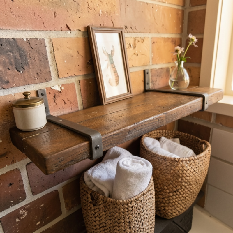 Rustic Industrial Scaffold Shelving And Cast Iron Arms Set