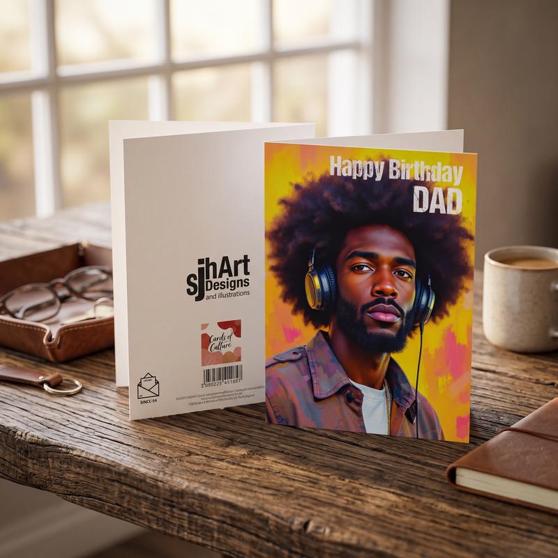 Happy Birthday DAD Afro-Caribbean Art Card 8x6” Greeting Card