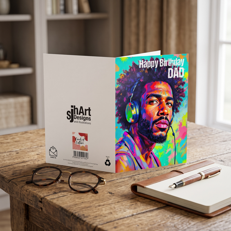 Happy Birthday DAD Afro-Caribbean Art Card 8x6” Greeting Card