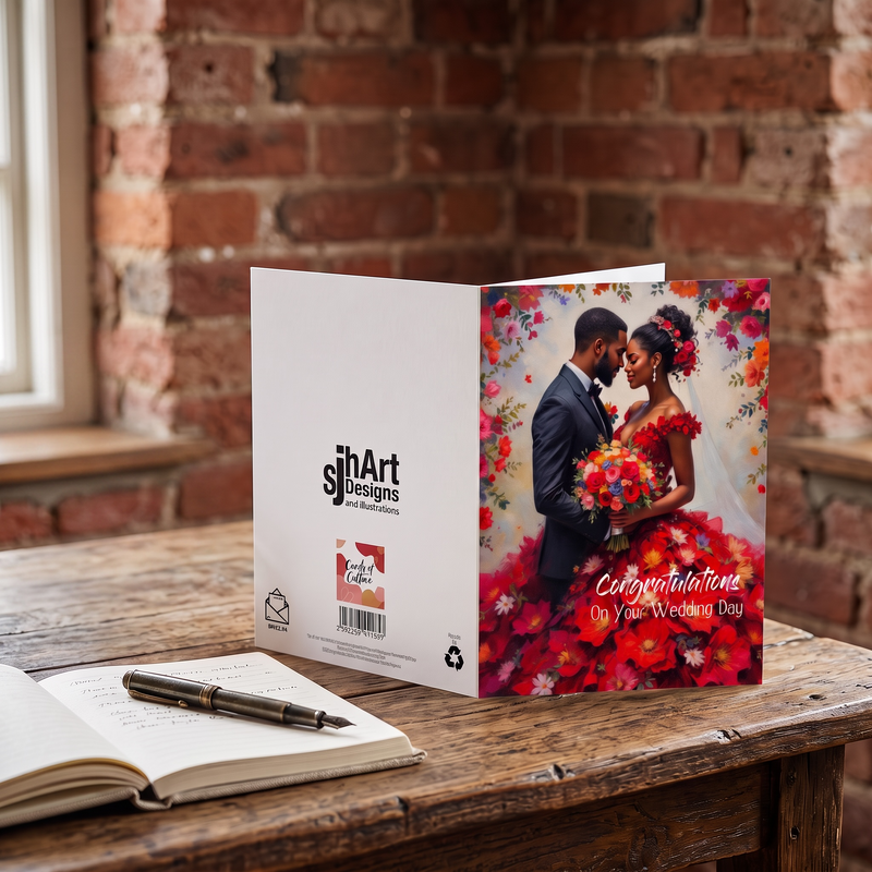 Congratulations on your wedding day Afro-Caribbean Couple 8x6” Greeting Card