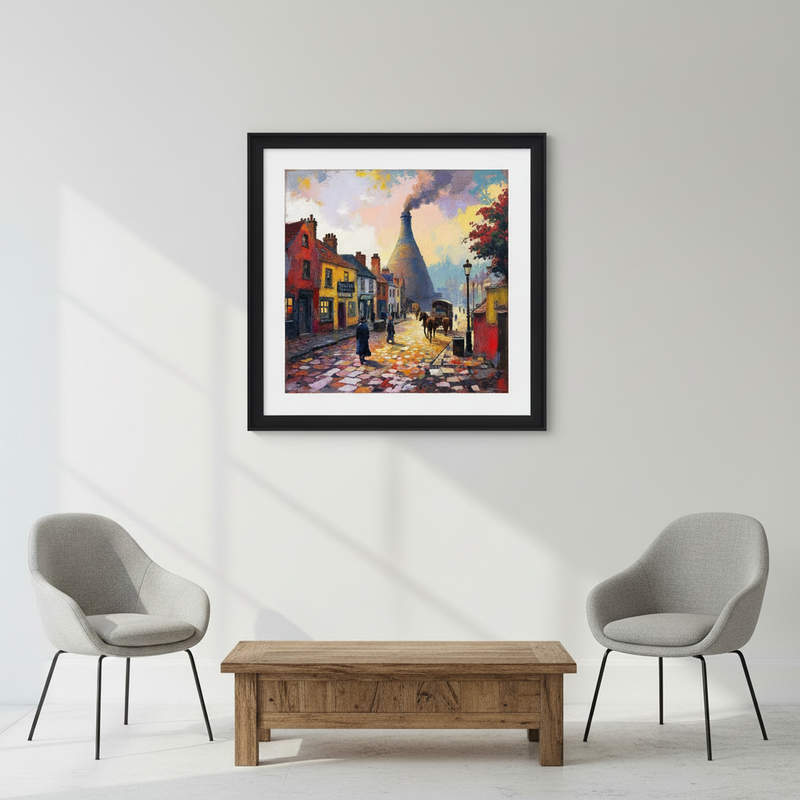 Stoke on Trent Street Scene with Kiln Fine Art Print Framed