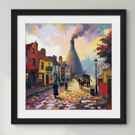 Stoke on Trent Street Scene with Kiln Fine Art Print Framed