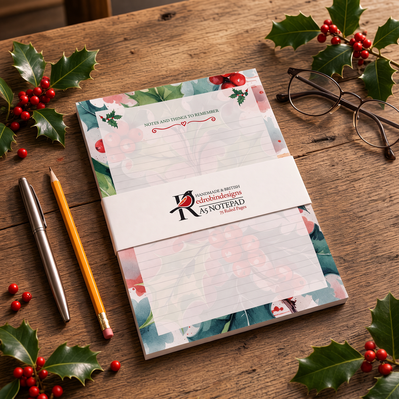 Christmas Holly Luxury A5 Jotter Notepad