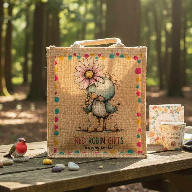 Red Robin Gifts Bringing Smiles Jute Bag