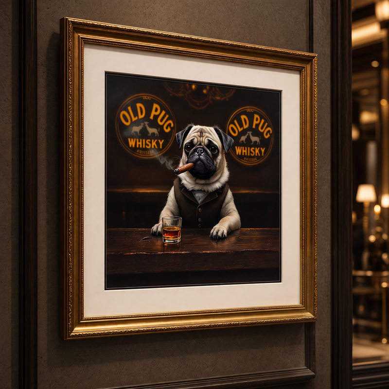 A3 Pug Smoking Cigar Print