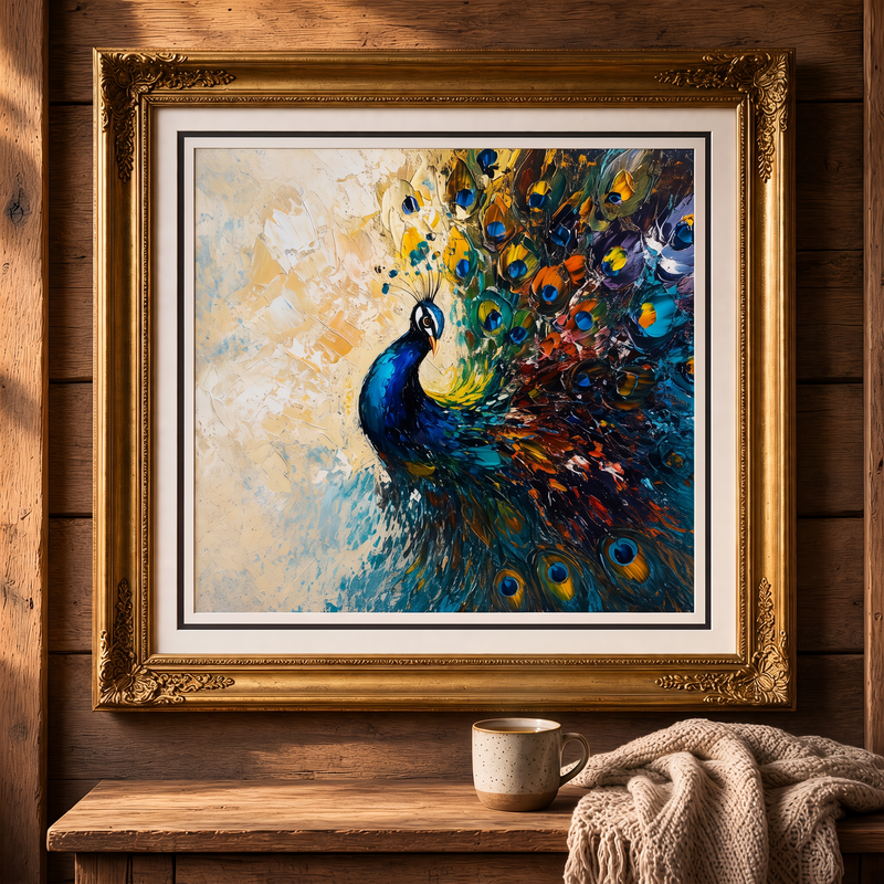 The Peacock In Colour Fine Art Framed Print