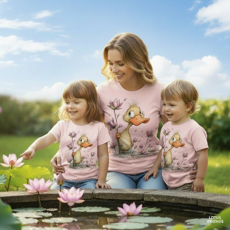 Whimsical Cute Duck with Lily Pads
