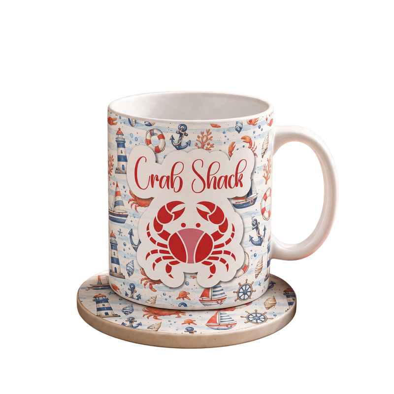 Crab Shack Ceramic Mug and Coaster Set