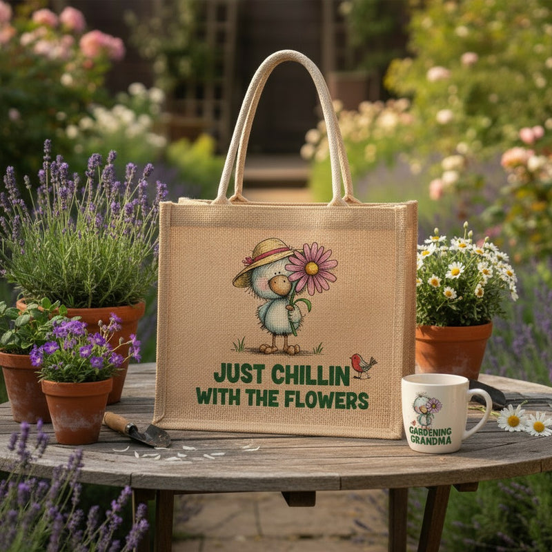 Just Chillin with my flowers Jute Bag