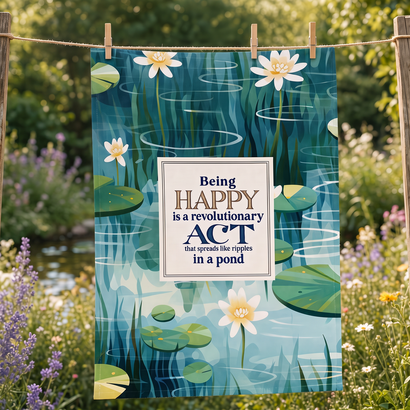 Being Happy is a revolutionary act that spreads like ripples in a pond Tea/Hand Towel