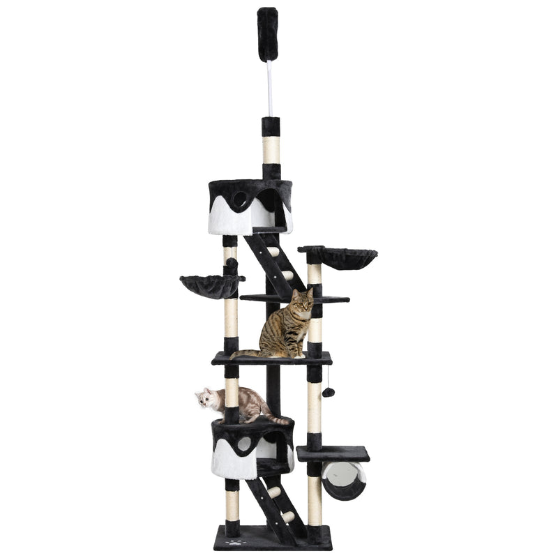 PawHut Floor-to-Ceiling Cat Tree for Indoor Cats, 240-260cm Adjustable Cat Tree - White