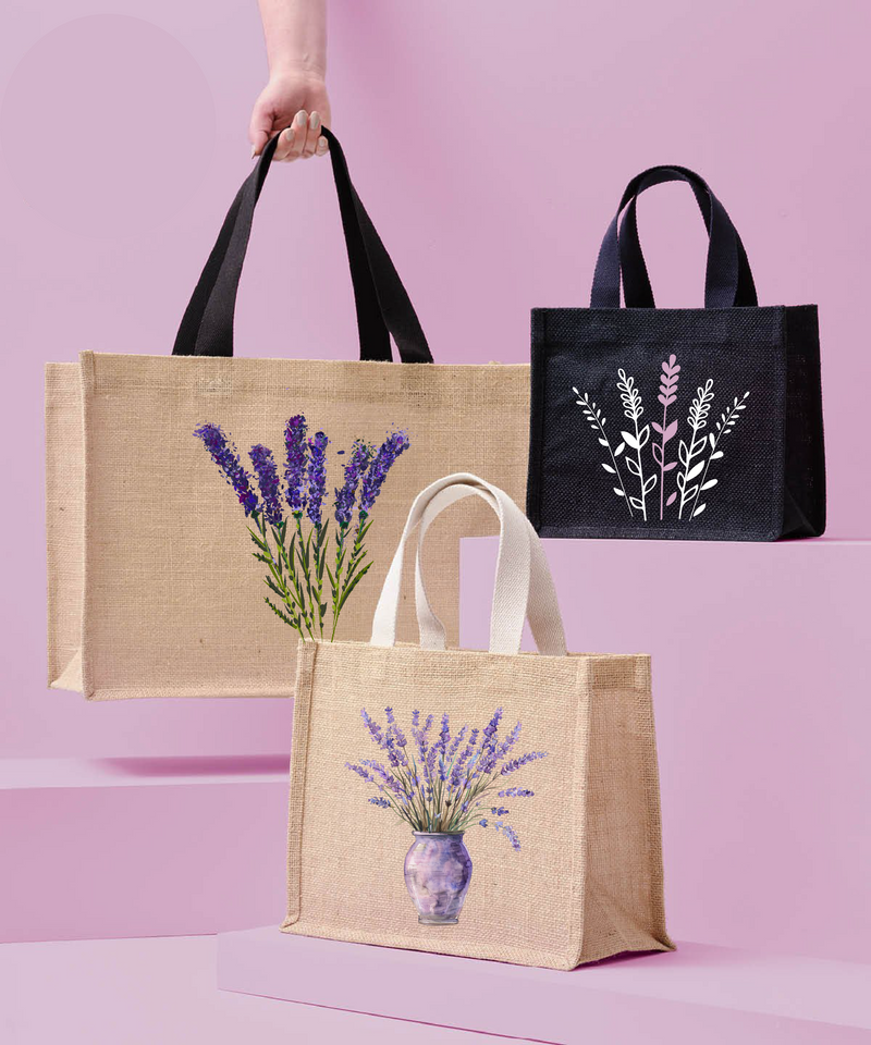 Lavender Collectionjute Bags in Three Sizes