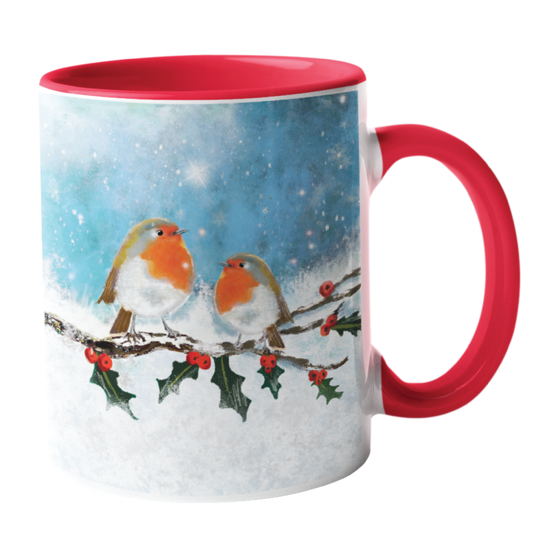 Red Robin on a Holly Branch Mug