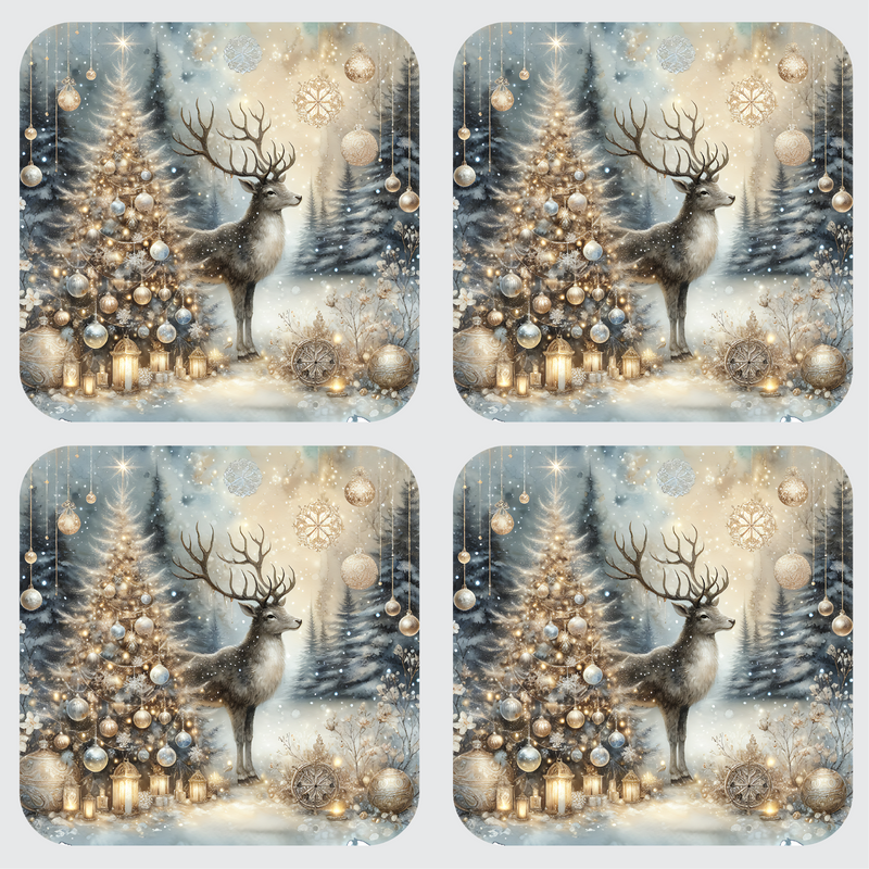 Set of 4 Reindeer Blue Coasters