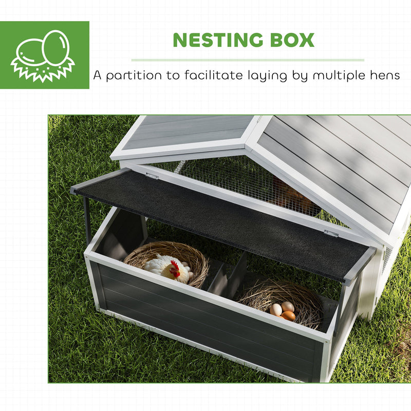 PawHut Wooden Chicken Coop with Nesting Box, Openable Roof, for 4-8 Chickens, White