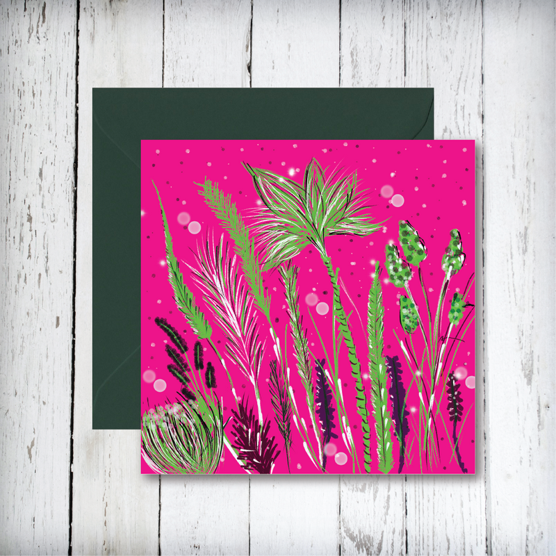 Pink and Lime Floral Art Greetings Card
