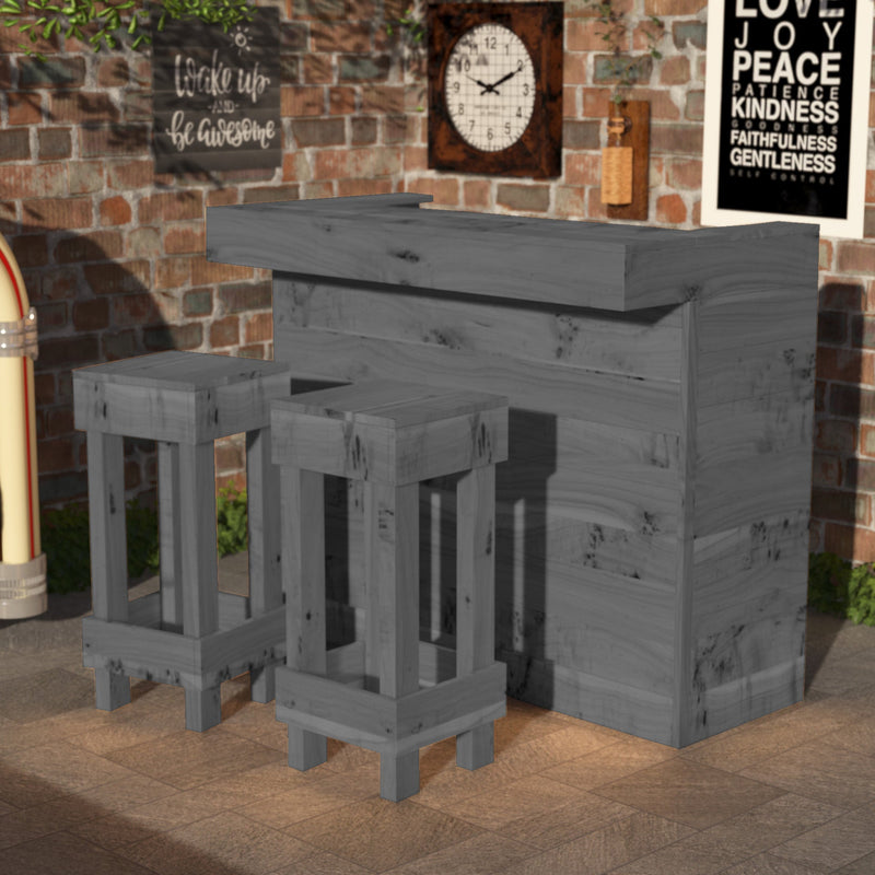 Rustic Wooden Bar & Bar Stools Set - Includes LED's