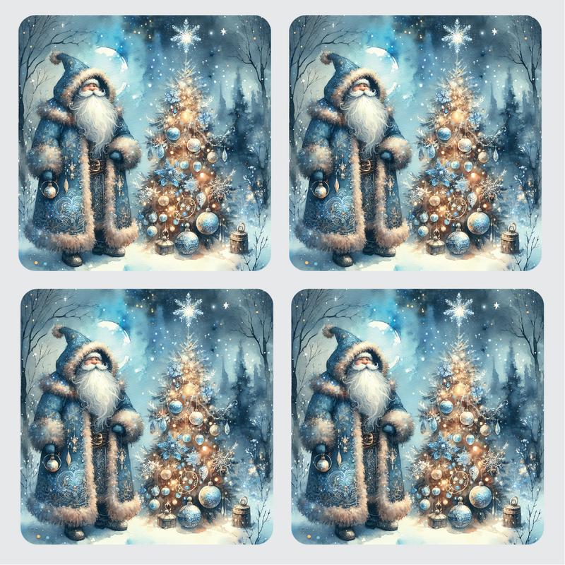 Blue Santa Traditional Coaster Set of 4