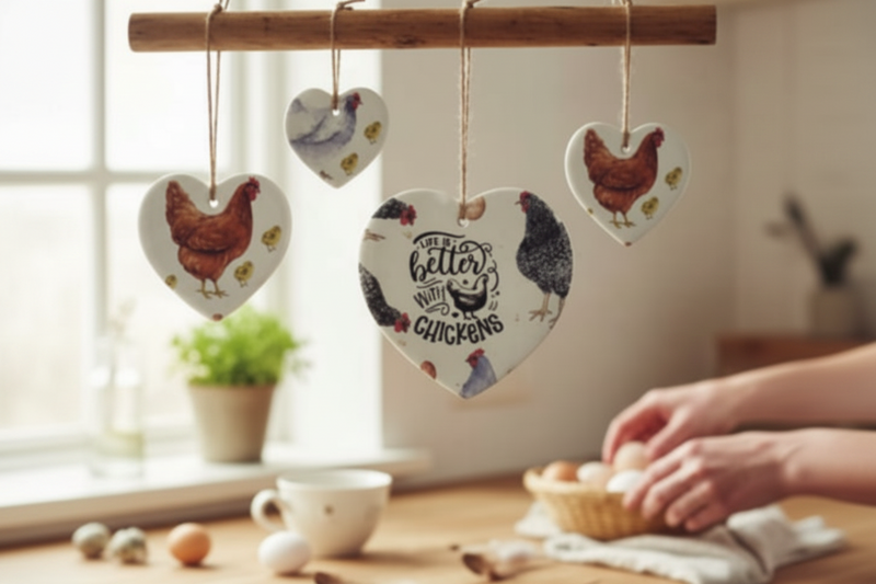 Life Is Better With Chickens Ceramic Hanging Hearts