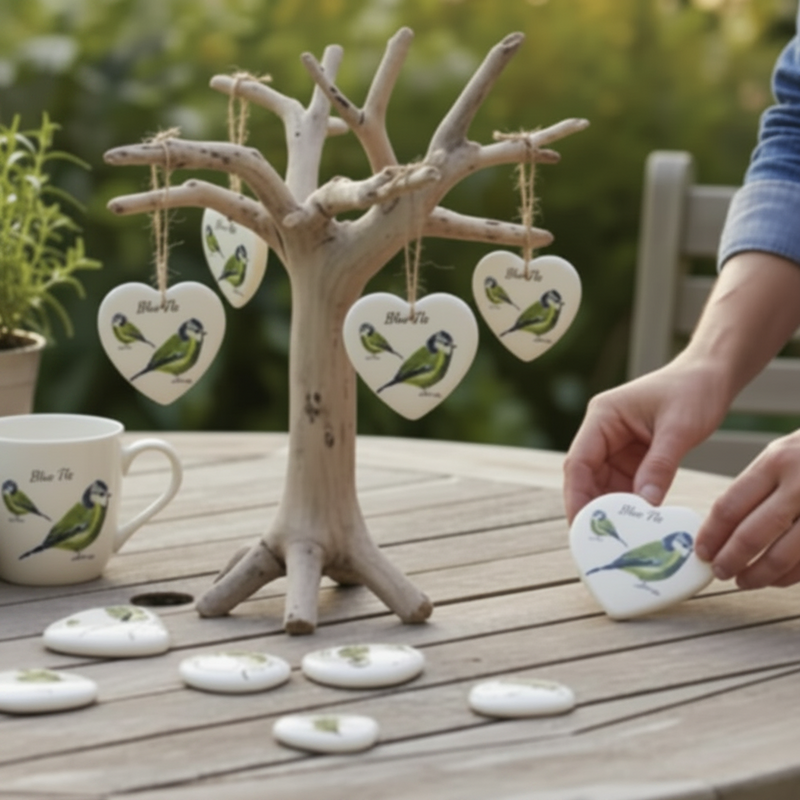 Blue Tit Ceramic Hanging Hearts