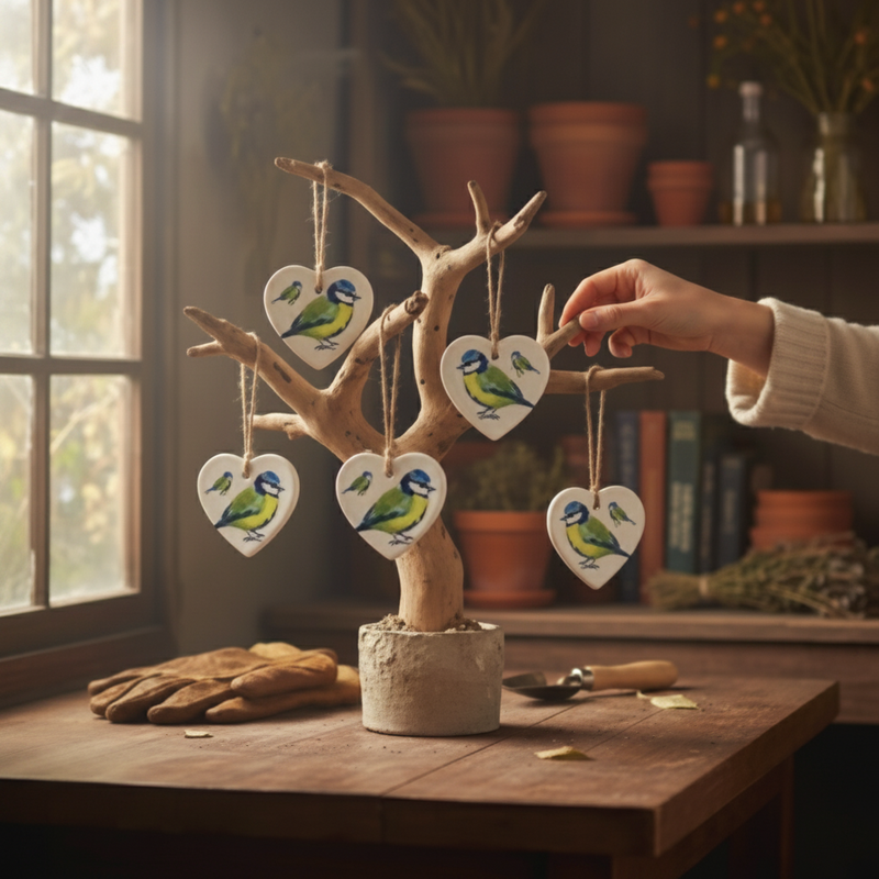 Blue Tit Ceramic Hanging Hearts