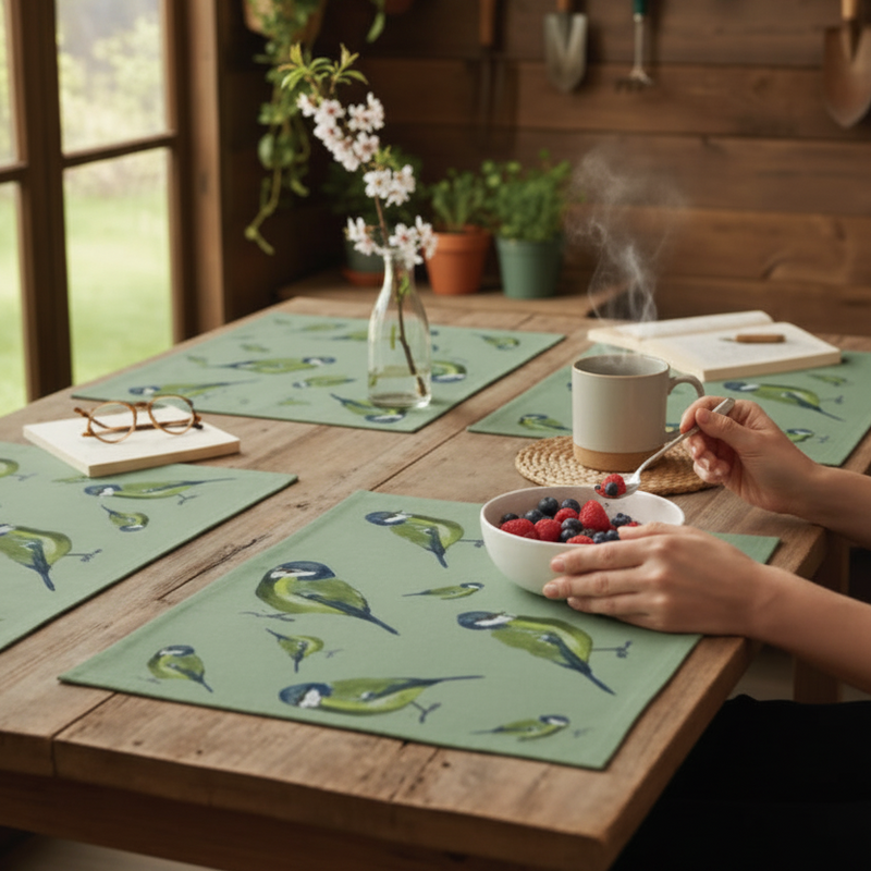 Blue Tit Set Of 4 Linen Placemats