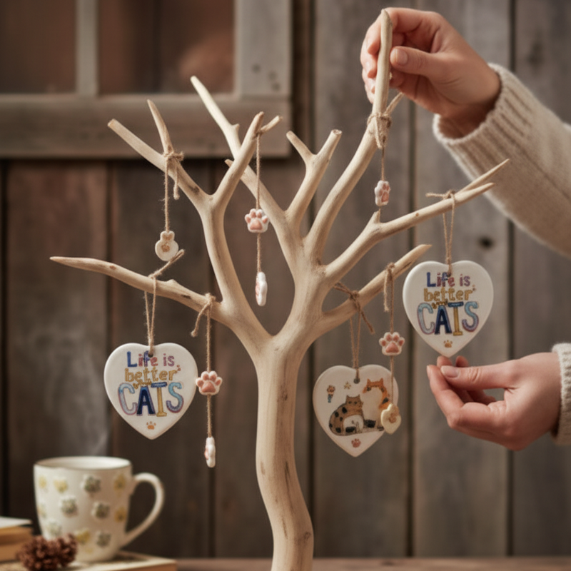 Life Is Better With Cats Ceramic Hanging Hearts