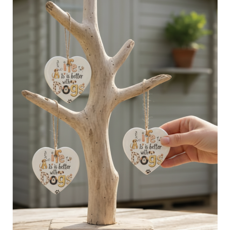 Life Is Better With Dogs Ceramic Hanging Hearts