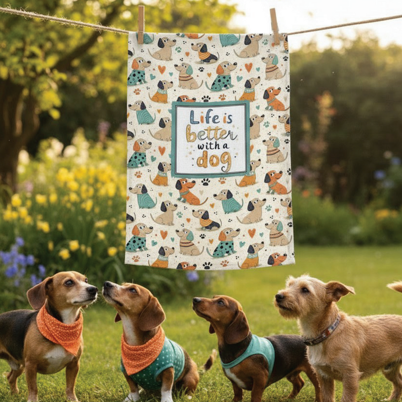 Life Is Better With Dogs Tea Towel