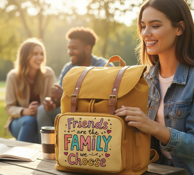 Friends Are The Family You Choose Twin Handle Roll Top Laptop Backpack