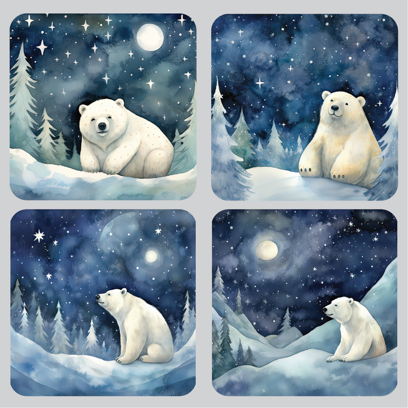 Blue Polar Bear Set of 4 coasters