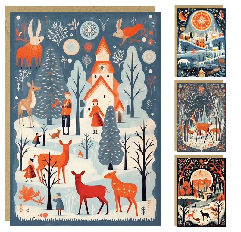 Nordic Set of 4 Abstract Christmas Cards