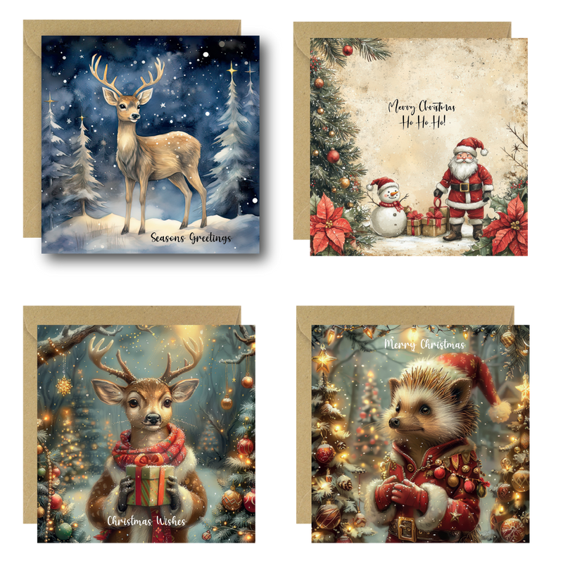 Set of 4 Traditional Christmas Cards