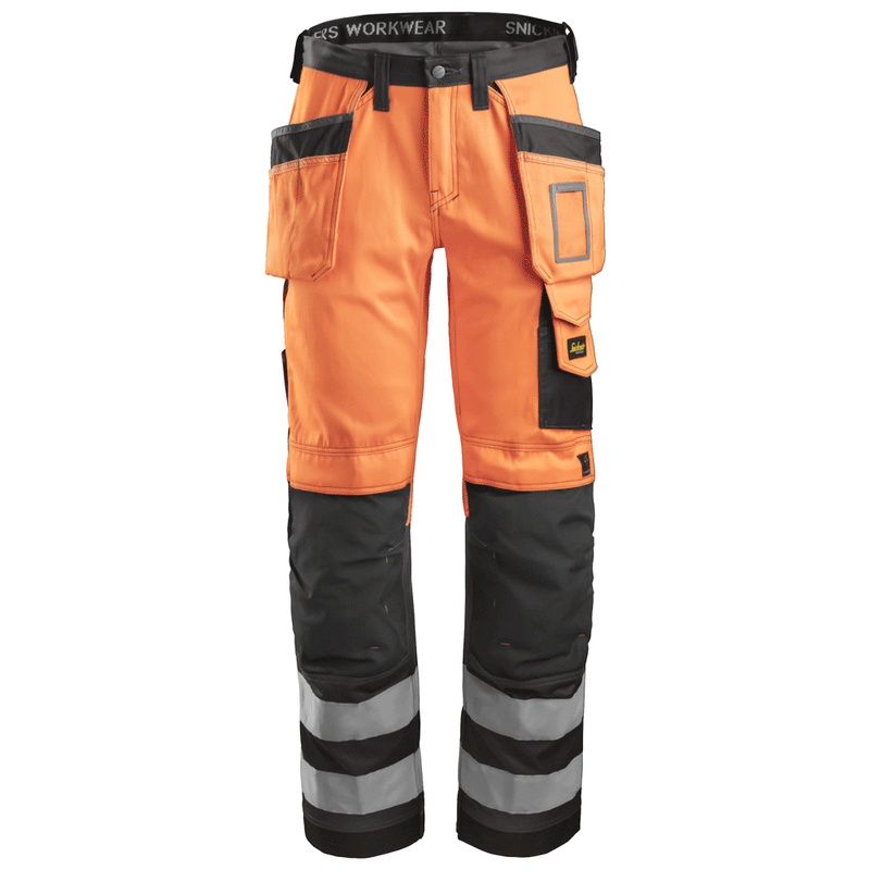 Snickers 3233 High-Vis Holster Pocket Trousers, Class 2 Hi-Vis Orange/Muted Black, 30" Waist 28" Leg-Snickers 184
