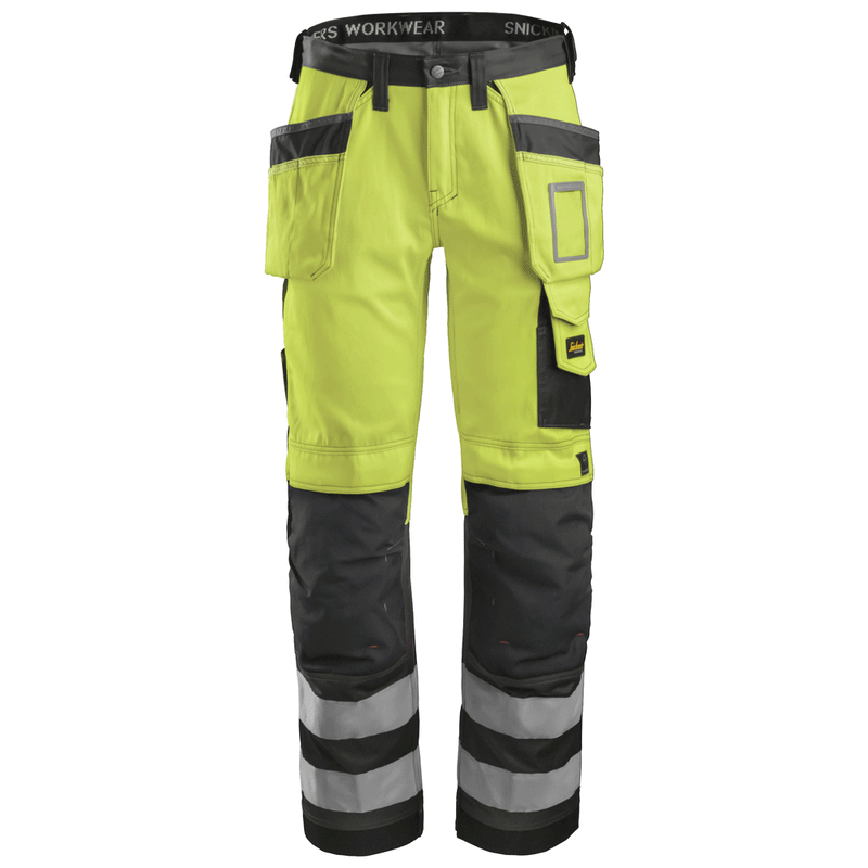 Snickers 3233 High-Vis Holster Pocket Trousers, Class 2 Yellow Waist 31"- Leg 32"- Snickers Size: 46
